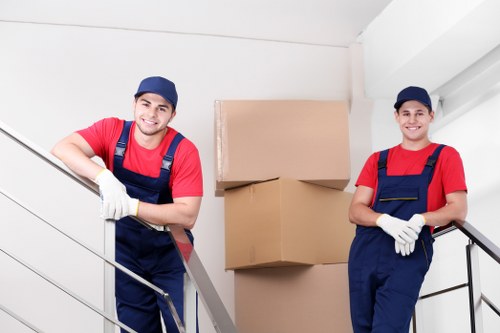 Packed office equipment prepared for a Brompton business relocation