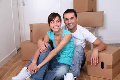 Packed boxes and furniture ready for a Brompton house move